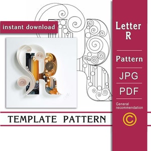 Letra R / Arte en papel quilling / SOLO Plantilla / SOLO Patrón / Recomendaciones generales con video con subtítulos / Descarga instantánea / (9/37)