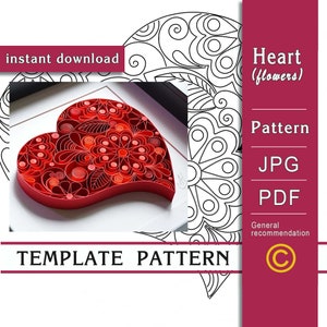 Heart / Quilling paper art / ONLY Template / ONLY Pattern / General recommendations with a video with subtitles / Instant download