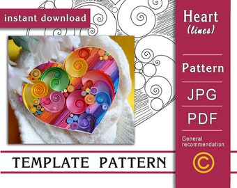 Heart / Quilling paper art / ONLY Template / ONLY Pattern / General recommendations with a video with subtitles / Instant download