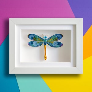 Framed Dragonfly: 3D Quilling Paper Art Blue/yellow
