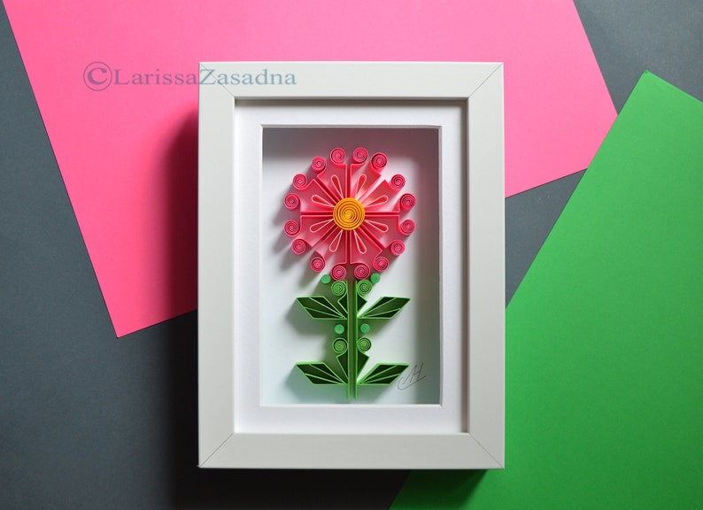 Pink Flower Quilling Wall Paper Art Modern Home Decor 3D | Etsy