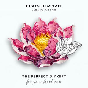 Lotus Flower (F13) Quilling Template | Pink Floral Paper Art Pattern | Digital Download