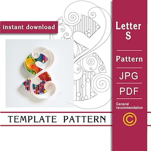 Letra S / Arte en papel quilling / SOLO Plantilla / SOLO Patrón / Recomendaciones generales con video con subtítulos / Descarga instantánea / (9/49)