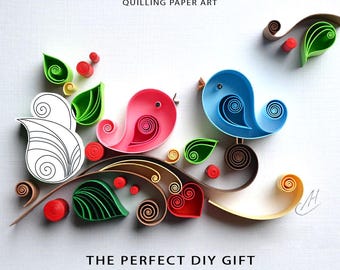 Love birds / Tutorial  with photos / Quilling paper art / Digital tutorial / Template / Pattern
