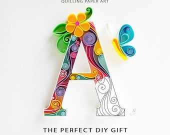 Quilling Letter A Template, Butterfly Floral Alphabet Pattern, Paper Art Instant download 9/40