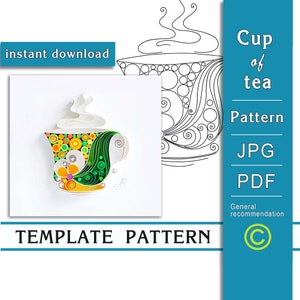 Tasse de thé / Art sur papier quilling / Modèle UNIQUEMENT / Patron UNIQUEMENT / Recommandations générales avec une vidéo sous-titrée / Téléchargement instantané / (0/60)