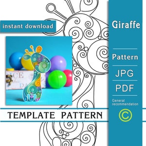 Giraffe / Quilling paper art / ONLY Template / ONLY Pattern / General recommendations with a video with subtitles / Instant download image 1