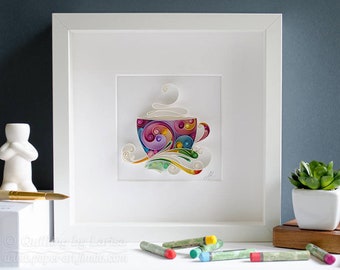 Coffee Cup Paper Quilling Wall Art 3D Kitchen Cafe Decor