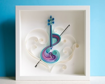 Violon, Quilling paper art, Encadré, Cadeau d'anniversaire, Art de musicien, Décoration de la maison