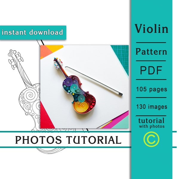 How to make Violin / Digital tutorial with images / Pattern / Quilling  art / Template / instant download