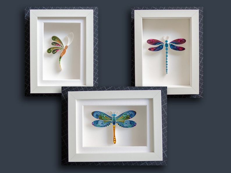 Framed Dragonfly: 3D Quilling Paper Art All 3 dragonflies