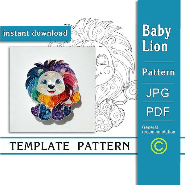 Baby lion / Quilling paper art / ONLY Template / ONLY Pattern / General recommendations with a video with subtitles / Instant download