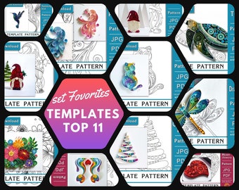 Set: TOP 11 templates / Quilling paper art /  ONLY 11 Templates / ONLY 11 Patterns / General recommendations with a video with subtitles