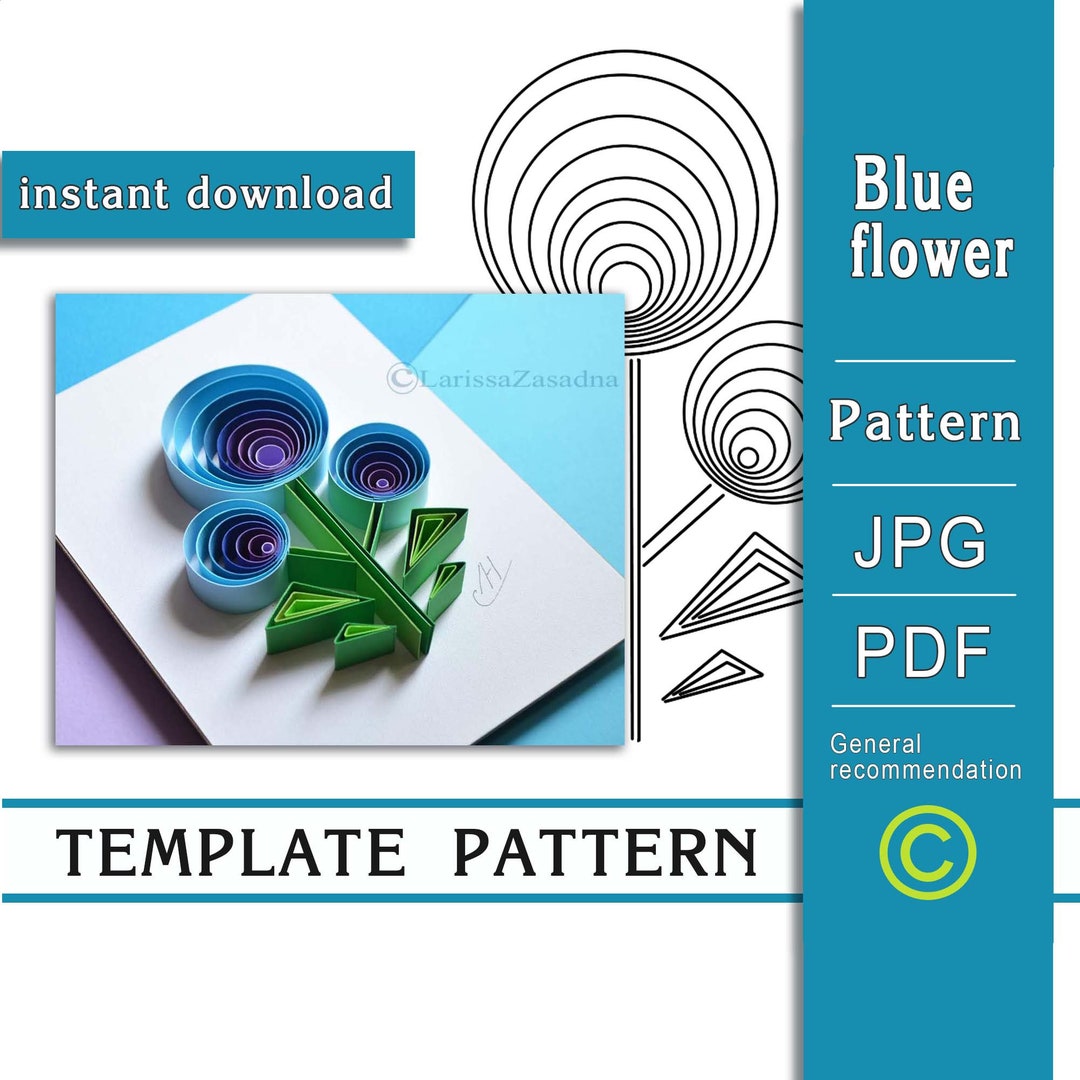 Blue Flower / Quilling Paper Art/ ONLY Template/ ONLY Pattern/ General ...