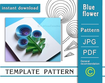 Blue flower / Quilling paper art / ONLY Template / ONLY Pattern / General recommendations with a video with subtitles / Instant download
