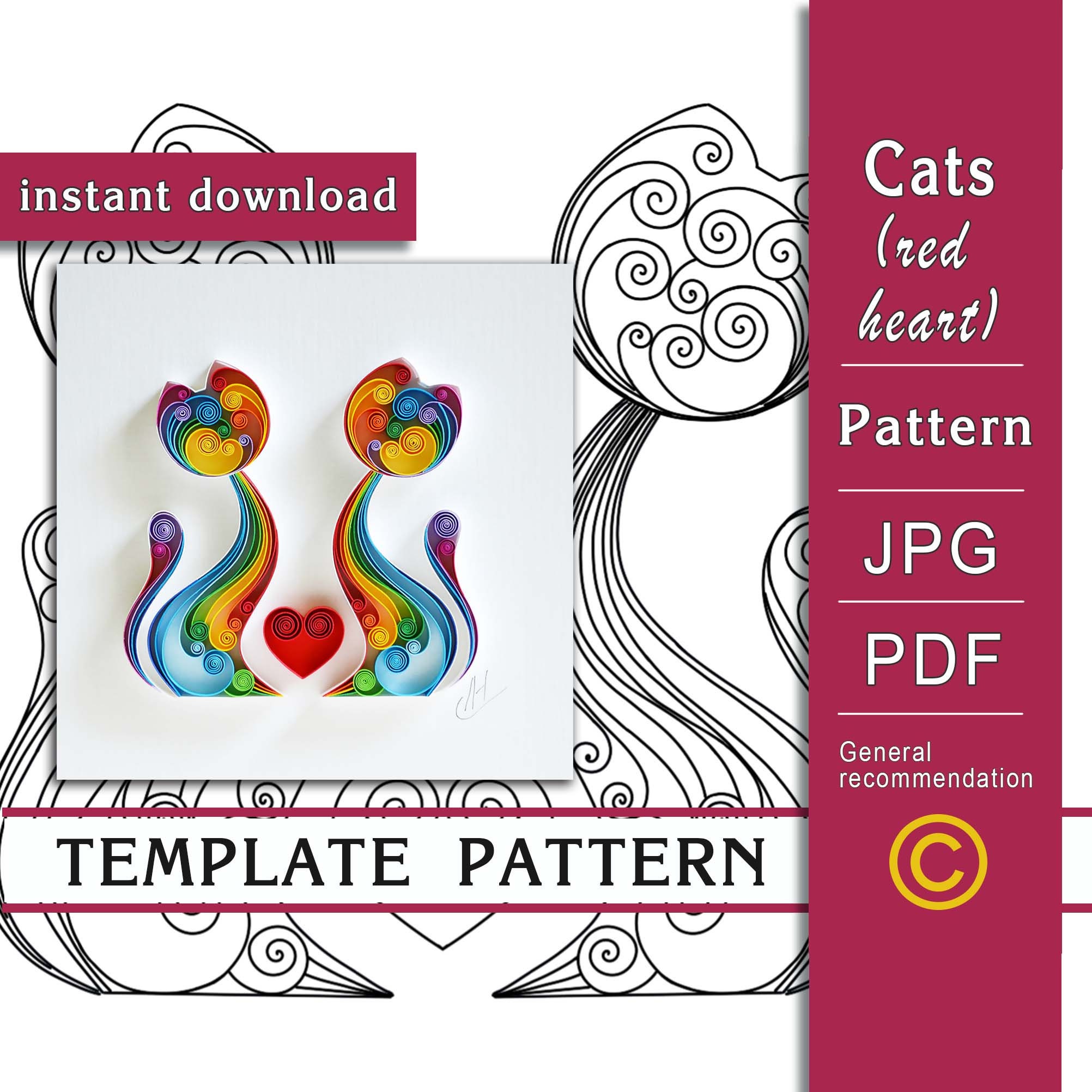 Quilled Cat / Quilling Paper Art / ONLY Template / ONLY Pattern / General  Recommendations With a Video With Subtitles / Instant Download 