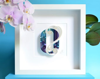 Letter O - Quilling wall paper art, Custom, Framed, Monogram, Personalized, Quilling wall art, Gift quilling art, Home decor, Birthday gift
