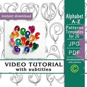 Quilling Alphabet / 26 letters Balloons  / Video Tutorial E and B with subtitles / Patterns / Templates / Paper art / Instant download