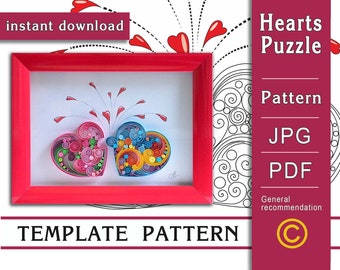 Hearts Puzzle / Quilling paper art / ONLY Template / ONLY Pattern / General recommendations with a video with subtitles / Instant download