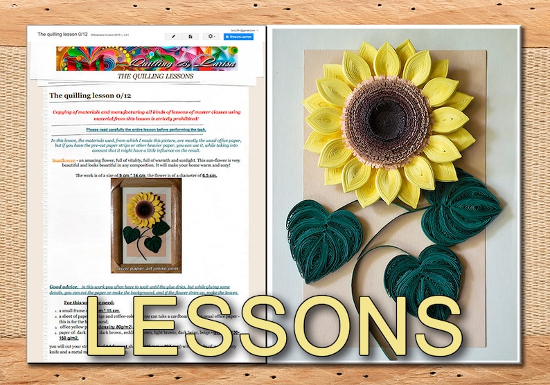 Two Quilling Lessons Demo PDF Art Tutorial Digital Book Sunflower Flowers Leaves Yellow flowers Pink bells Tutorial in handmade. image 1