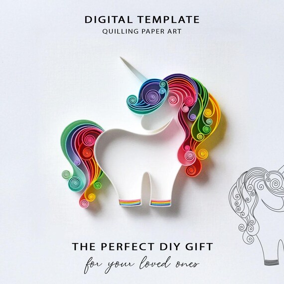 Unicorn Paper (A16) Quilling Pattern, DIY Digital Template for Wall Art | Instant download