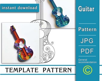 Gitarre / Quilling Papierkunst / NUR Vorlage / NUR Muster / Allgemeine Empfehlungen mit einem Video mit Titeln / Sofort download