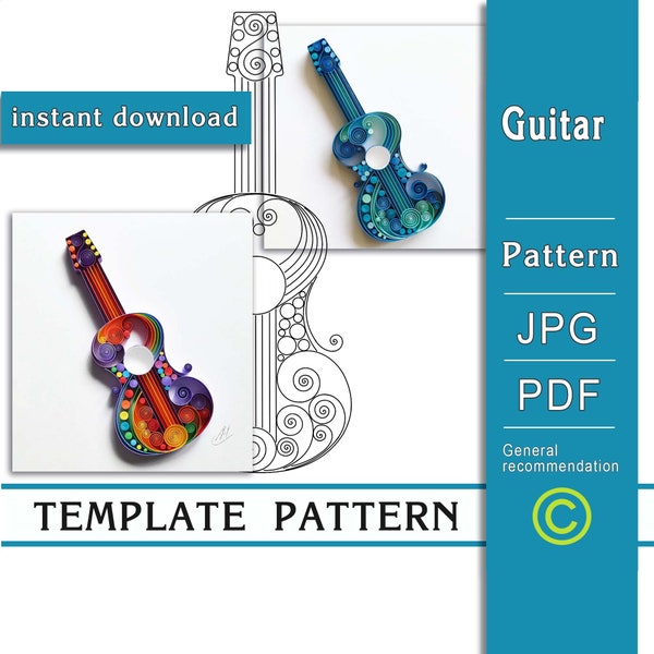 Guitar / Quilling paper art / ONLY Template / ONLY Pattern / General recommendations with a video with subtitles / Instant download