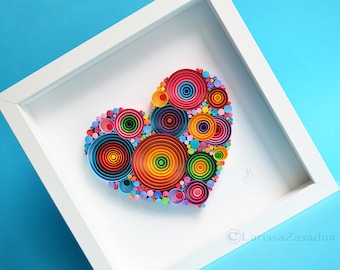 Quilling Paper Art Heart, Handmade Framed Paper Artwork, 1st Anniversary Gift
