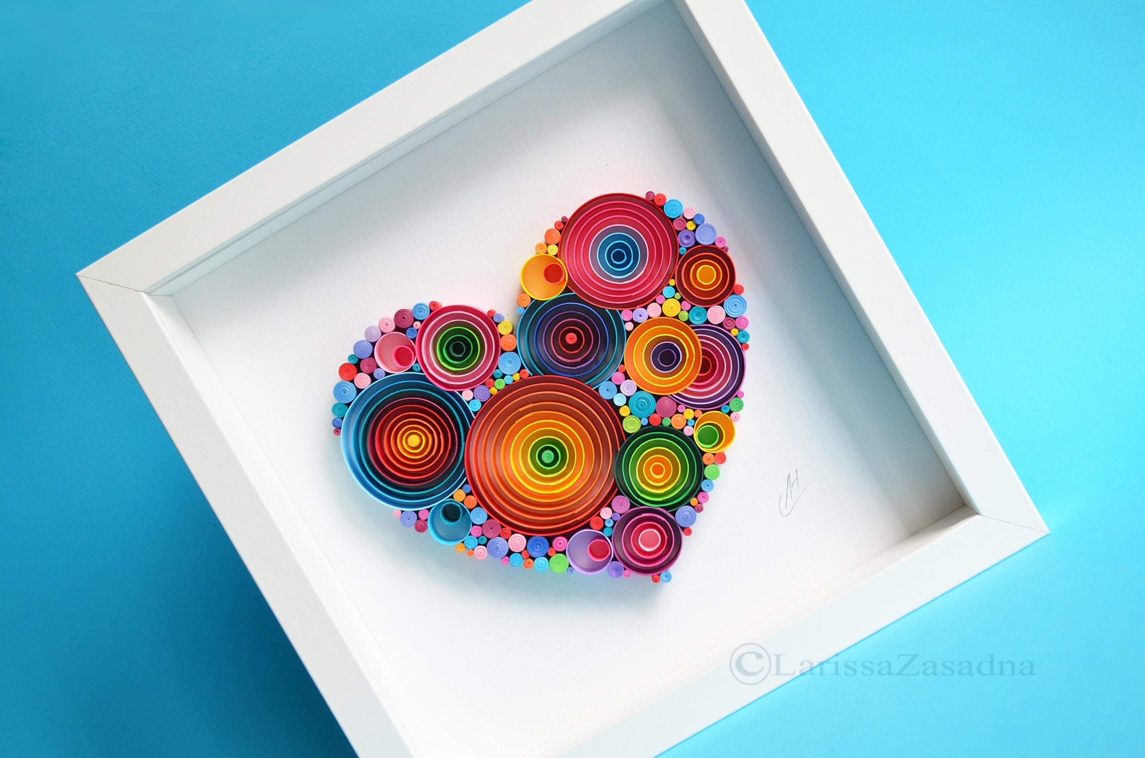 Cuore di carta quilling, opera d'arte di carta incorniciata fatta a mano, regalo per il primo anniversario - Italia