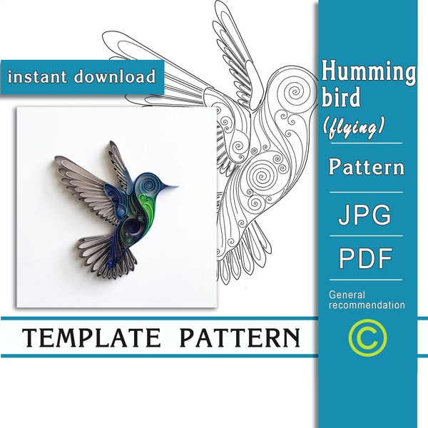 Hummingbird / Quilling paper art / ONLY Template / ONLY Pattern / General recommendation with a video with subtitles / Instant download