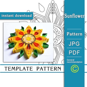 Sunflower / Quilling paper art / ONLY Template / ONLY Pattern / General recommendations with a video with subtitles / Instant download image 1