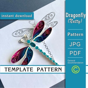 Libelle / Quilling Papierkunst / NUR Vorlage / NUR Muster / Allgemeine Empfehlungen mit einem Video mit Unterschriften / Sofort-Download / (0/89)