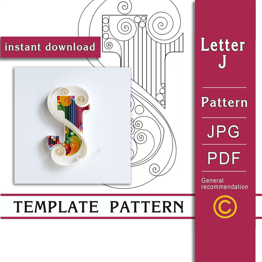 Letter J / Quilling Paper Art / ONLY Template / ONLY Pattern / General ...