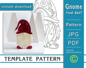 Gnome (red hat) / Paper art / Quilling / ONLY Template / ONLY Pattern / Instant download