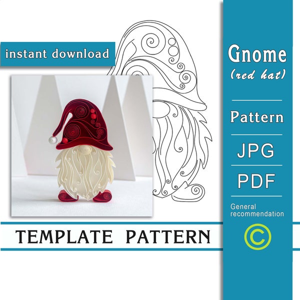 Gnome (red hat) / Paper art / Quilling / ONLY Template / ONLY Pattern / Instant download