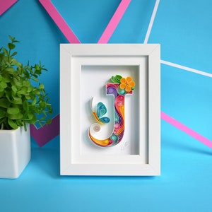 J - Arte em papel de parede Quilling - Letra J - Arte em papel - Presente de monograma personalizado - Presente de aniversário - Feito à mão - Personalizado - Presente para menina