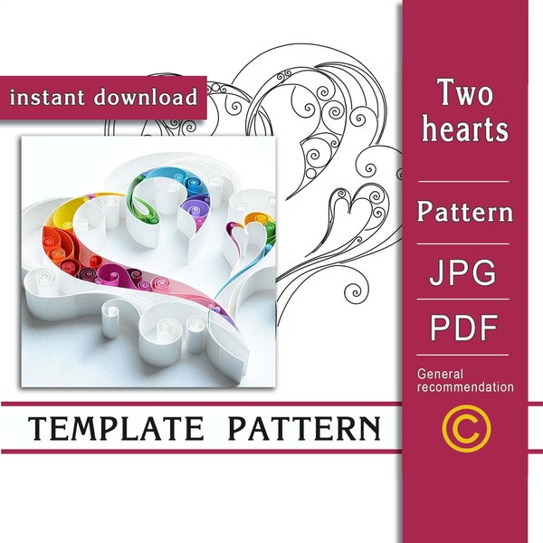 Hearts / Quilling paper art / ONLY Template / ONLY Pattern / General recommendations with a video with subtitles / Instant download