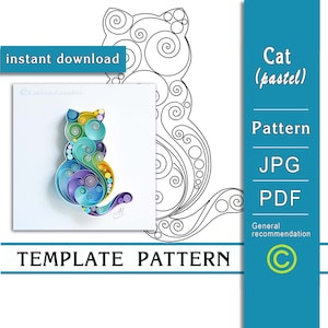 Cat / How to make cat / Quilling paper art / Template / Pattern / Video with subtitles / Instant download / (0/14)