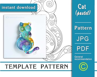 Cat / Quilling paper art / ONLY Template / ONLY Pattern / General recommendations with a video with subtitles / Instant download