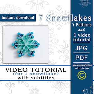 Snowflakes, Video Tutorial with subtitles / Quilling paper art / Step by step / Recommendation / 7 Patterns / 7 Templates