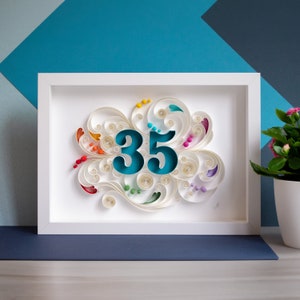 Custom Quilling paper art (your anniversary, your color of numbers) / Framed art