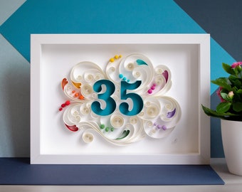 Custom Quilling paper art (your anniversary, your color of numbers) / Framed art