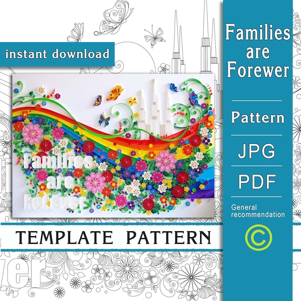 Families are Forever / size 34" x 24" / Quilling paper art / ONLY Template / ONLY Pattern / Washington Dc Temple / Instant download