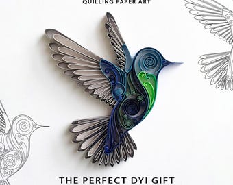 Hummingbird (A3) Quilling Paper Art Pattern Template (PDF  JPG Instant Download)