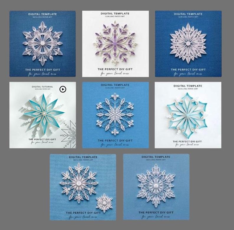 Set of 8 Christmas Snowflakes Tutorial Quilling Patterns Templates DIY ...