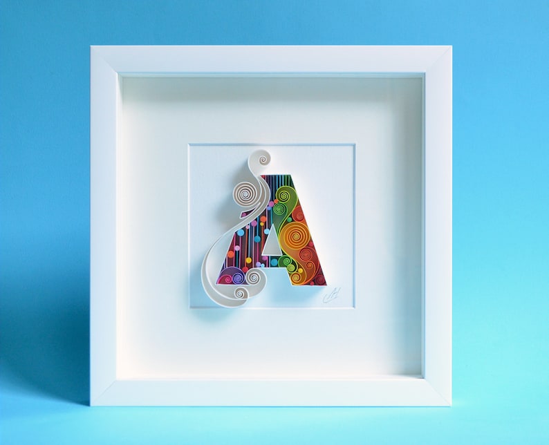 Custom Framed Gift birthday A Gift quilling art Personalized Monogram paper art Decor Design Quilling wall paper art Letter A
