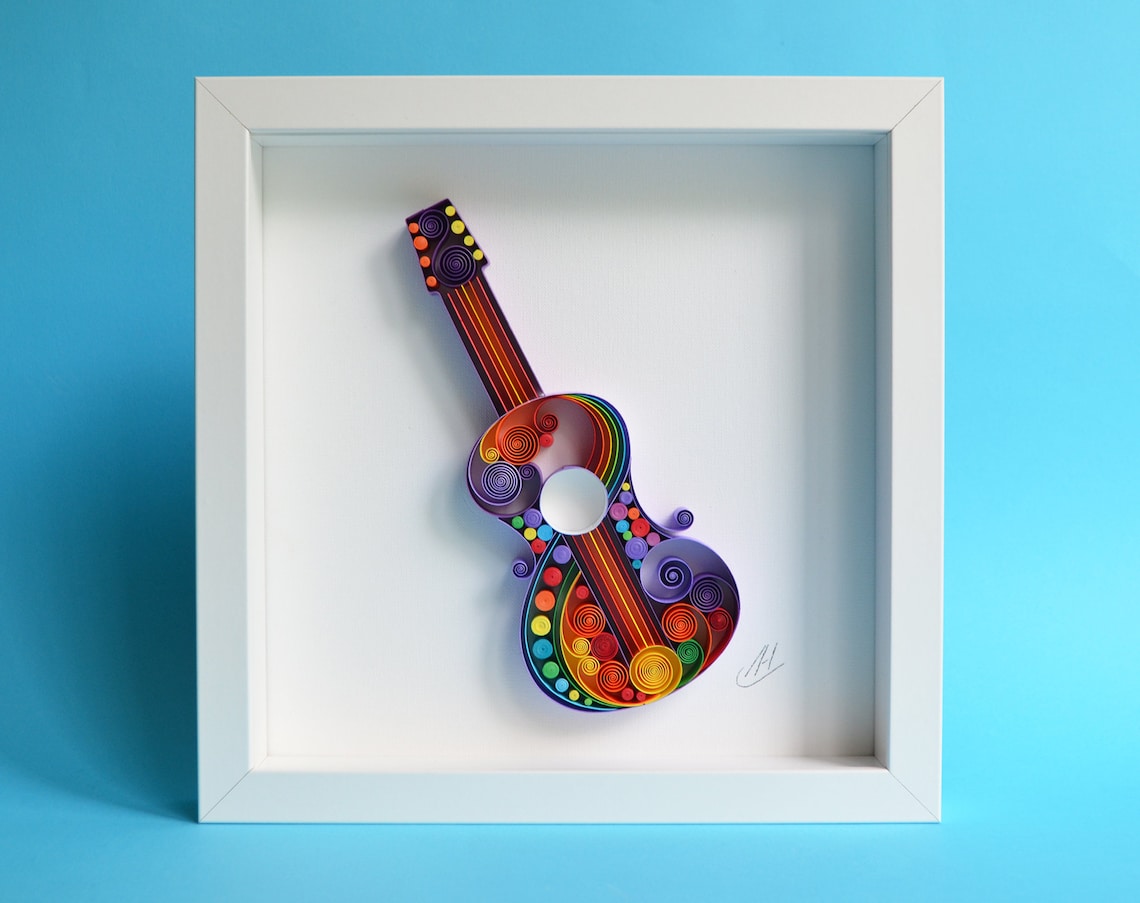 Guitarra Arte de pared Quilling Arte enmarcado de guitarra Etsy