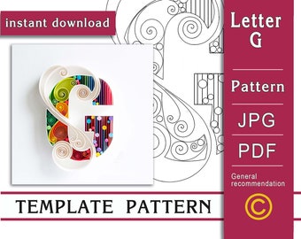 Letter G / Quilling paper art / ONLY Template / ONLY Pattern / General recommendations with a video with subtitles / Instant download