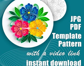 Bloemen / Quilling papierkunst / Sjabloon / Patroon / met videolink / Instant download / (5/06)