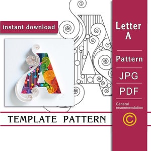 Letra A / Arte en papel quilling / SOLO Plantilla / SOLO Patrón / Recomendaciones generales con video con subtítulos / Descarga instantánea / (9/08)